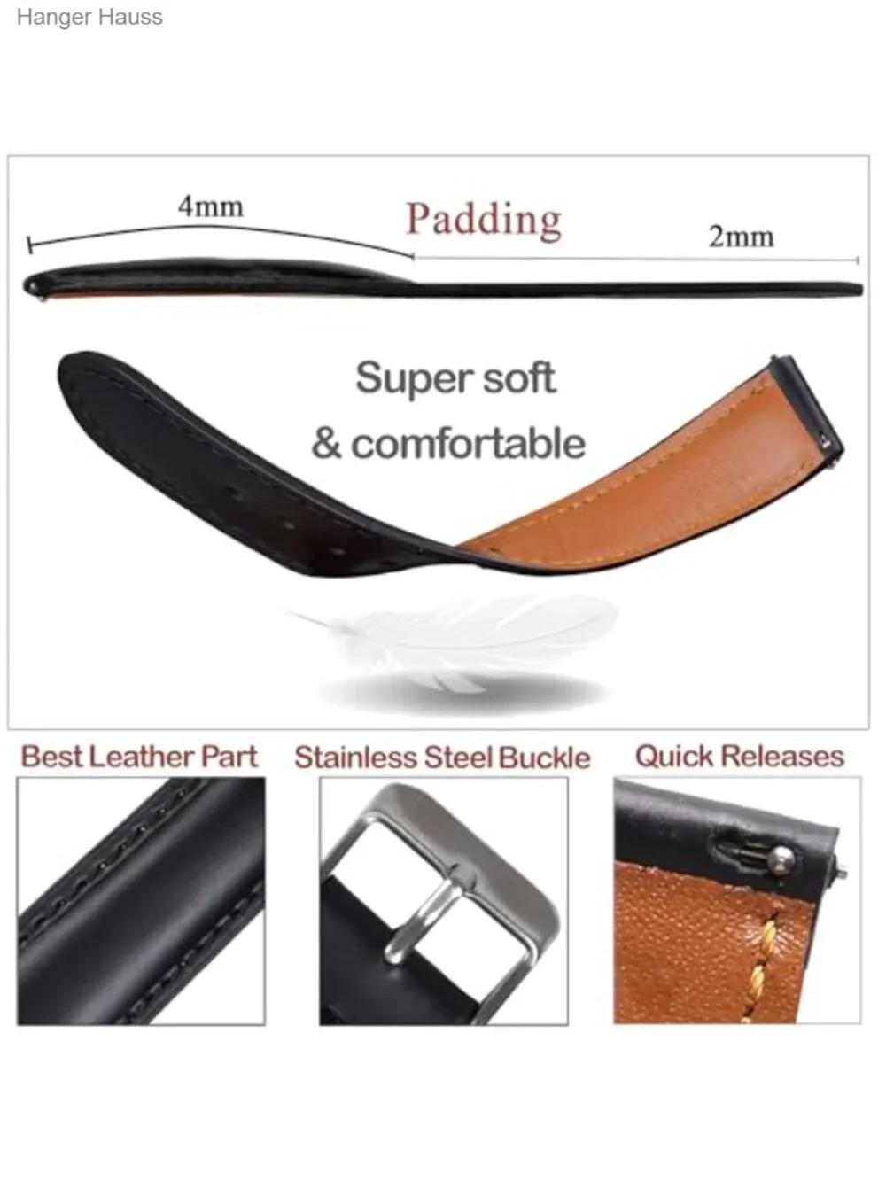 Vintage Cowhide Leather Watch Band Replacement Quick Release 18mm